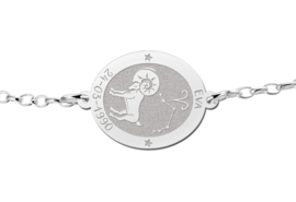 Zilveren Armband met Ovaalvormige Ram Sterrenbeeld Naamhanger > Names4ever
