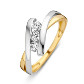 Excellent Jewelry Bicolor Fantasie Ring met Drie Zirkonia’s