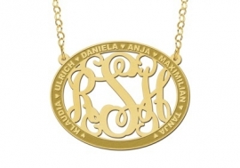 Names4ever Ovale Hanger Monogram met Namen + Ketting GMH023