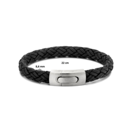 Zwart Lederen Armband voor Heren 22 cm