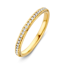 Excellent Jewelry Slanke Vlakke Geelgouden Ring met Diamanten