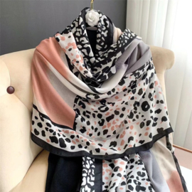 Roze Sjaal met Dierenprint M1592