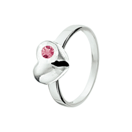 Zilveren Ring voor Kinderen met Hartje en Roze Zirkonia