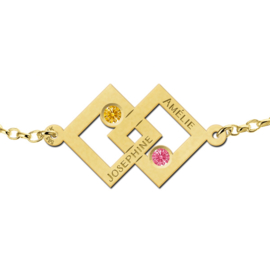 Dubbele Vierkant Gouden Moeder en Dochter Geboortestenen Armband > Names4ever