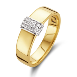 Excellent Jewelry Brede Gouden Ring met Witgouden Diamant Strook