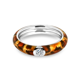 Zilveren Ring met Oranje Emaille met Zirkonia van MY iMenso