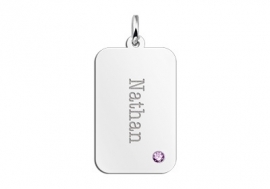 Zilveren Dog Tag met Geboortesteen en Naam Names4ever