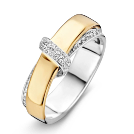 Excellent Jewelry Fantasie Bicolor Ring met Diamant Rijen