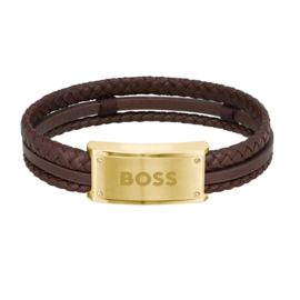 BOSS GALEN Lederen Armband Donkerbruin 19 cm | Graveren Mogelijk!