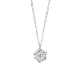 Zilveren Bloem Collier met Strass – 41 + 4 cm