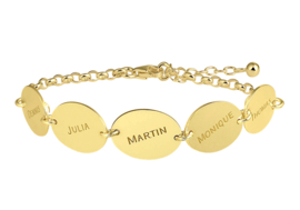 Names4ever Gouden Armband met Vijf Ovaaltjes met Naam GNA65