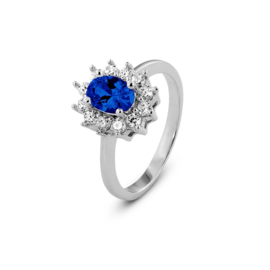 New Bling Zilveren Zon Ring met Blauwe en Kleurloze Zirkonia’s