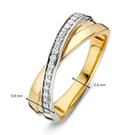 Excellent Jewelry Vlakke Bicolor Ring met Overlappende Zirkonia Strook