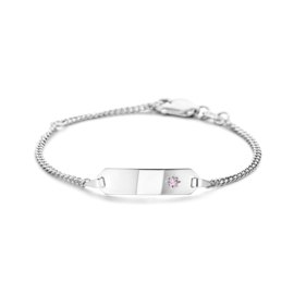 Zilveren Graveer Armband met Roze Zirkonia | Lengte 11 - 13cm