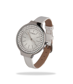 Glaskristal Horloge met Wit Lederen Horlogeband