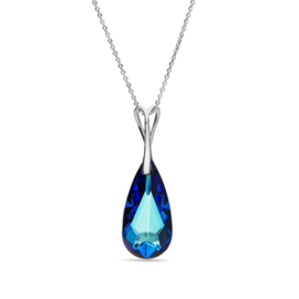 Teardrop Blauwe Glaskristal Hanger met Zilveren ketting