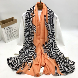 Oranje Sjaal met Zwart/Wit Ontwerp M1596