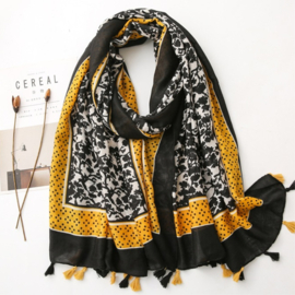 Geel/Zwarte Sjaal met Bloemenprint M1584
