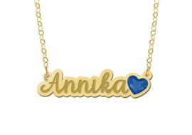 Zilveren Vergulden Naamketting met Blauw Hartje Annika | Names4ever