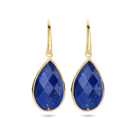 Goudkleurige Druppelvormige Oorhangers met Blauwe Lapis Lazuli