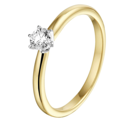 Geelgouden Ring met 0,25crt Diamant en Witgoud