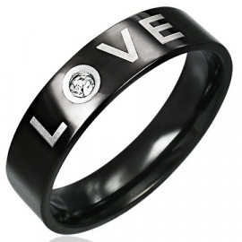 Zwart stalen LOVE zirkonia graveer ring SKU30340