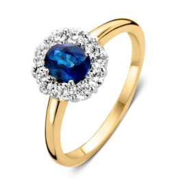 Excellent Jewelry Geelgouden Ring met 0,48 crt. Saffier Diamant