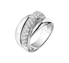 Compacte Bolle Zilveren Ring met Rhodium en Zirkonia’s