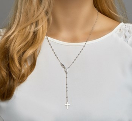 Zilveren Collier met Rozenkrans en Kruis Hanger