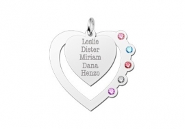 Zilveren Hart Hanger + Geboortestenen + Namen Names4ever