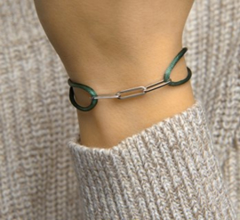 Groen Gevlochten Armband met Zilveren Schakels