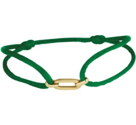 Groene Satijnen Armband met Brede Gouden Schakel