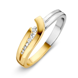 Excellent Jewelry Bicolor Ring met Opengewerkte Zirkonia Strook