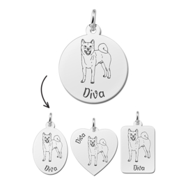 Gepersonaliseerde Akita Hond Hanger van Zilver + Naam