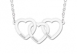 Names4ever Drie Harten Naamketting van Zilver