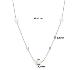 Zilveren Collier Parel 6,5 mm 42 +3 cm