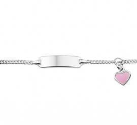 Zilveren Graveer Armband met Roze Hart Bedel