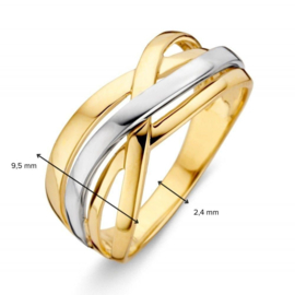 Excellent Jewelry Geelgouden Intrigerende Ring met Witgouden Strook