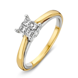 Excellent Jewelry Bicolor Ring met Vierkant Diamant Kopstuk