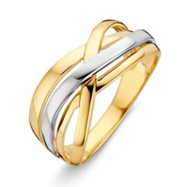 Excellent Jewelry Geelgouden Intrigerende Ring met Witgouden Strook