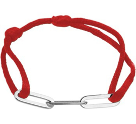 Rood Gevlochten Armband met Zilveren Schakels