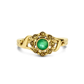 Gouden Vintage Ring Bloem Smaragd 0.30ct