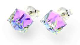 Stevige Licht Paarse Glaskristallen Kubus Oorstekers van Spark Jewelry