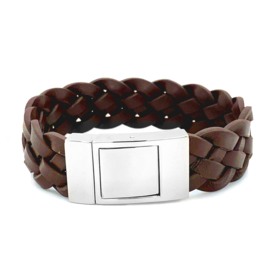 Bruine Gevlochten Leren Armband met Gravure | Names4ever