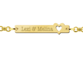 Lexi & Melina Bar Naamarmband van Goud met Opengewerkt Hartje > Names4ever