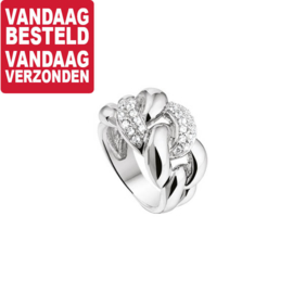 Intrigerende Zirkonia Schakel Ring van Gerhodineerd Zilver / Maat 17,8