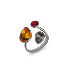 Glaskristal Ring van Spark Jewelry met Oranje en Grijze Glaskristallen