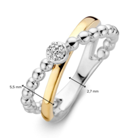 Excellent Jewelry Zilveren Bolletjes Ring met Geelgoud en Zirkonia