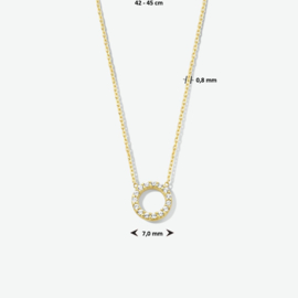 14k Geelgouden Collier met Rondje en Zirkonia 0,8 mm 42 - 45 cm