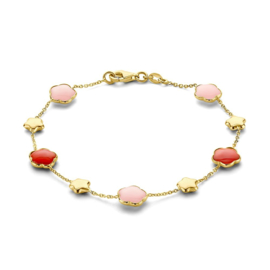 Excellent Jewelry Geelgouden Armband met Rode en Roze Edelsteen